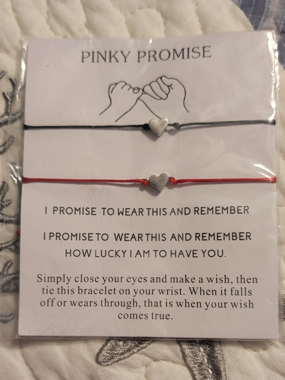 Pinky Promise Heart String Bracelet Set - Black & Red